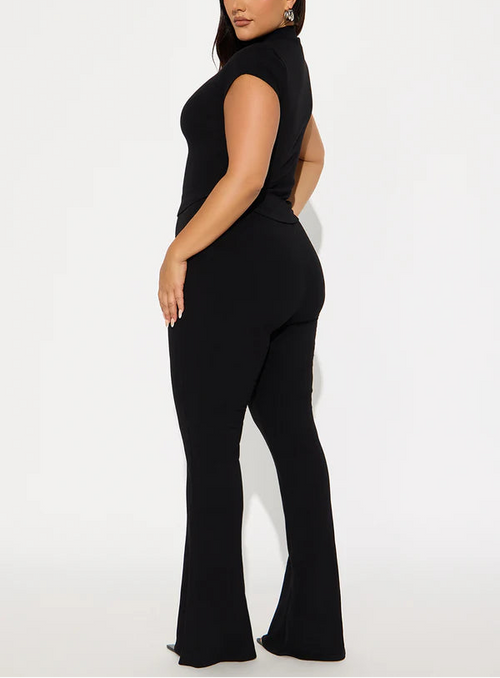 Black two-piece set: short-sleeved top and straight-leg pants