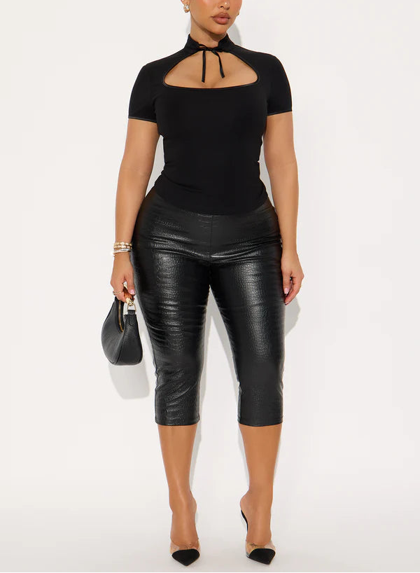 Mock Neck Cut-Out Tie Detail Top