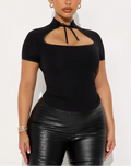 Mock Neck Cut-Out Tie Detail Top